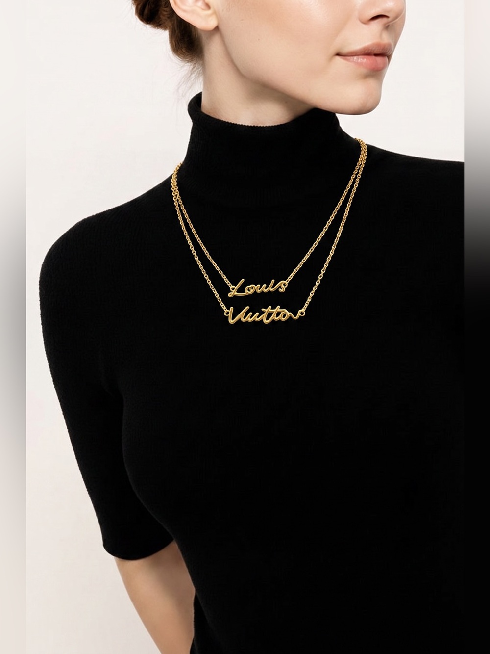 LV Gold Necklace with Disc Charm& earrings-quality fashion jewelry